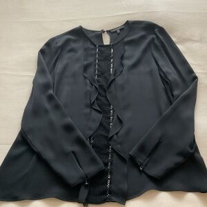 St. John Black Ruffled Blouse With Chain Detail